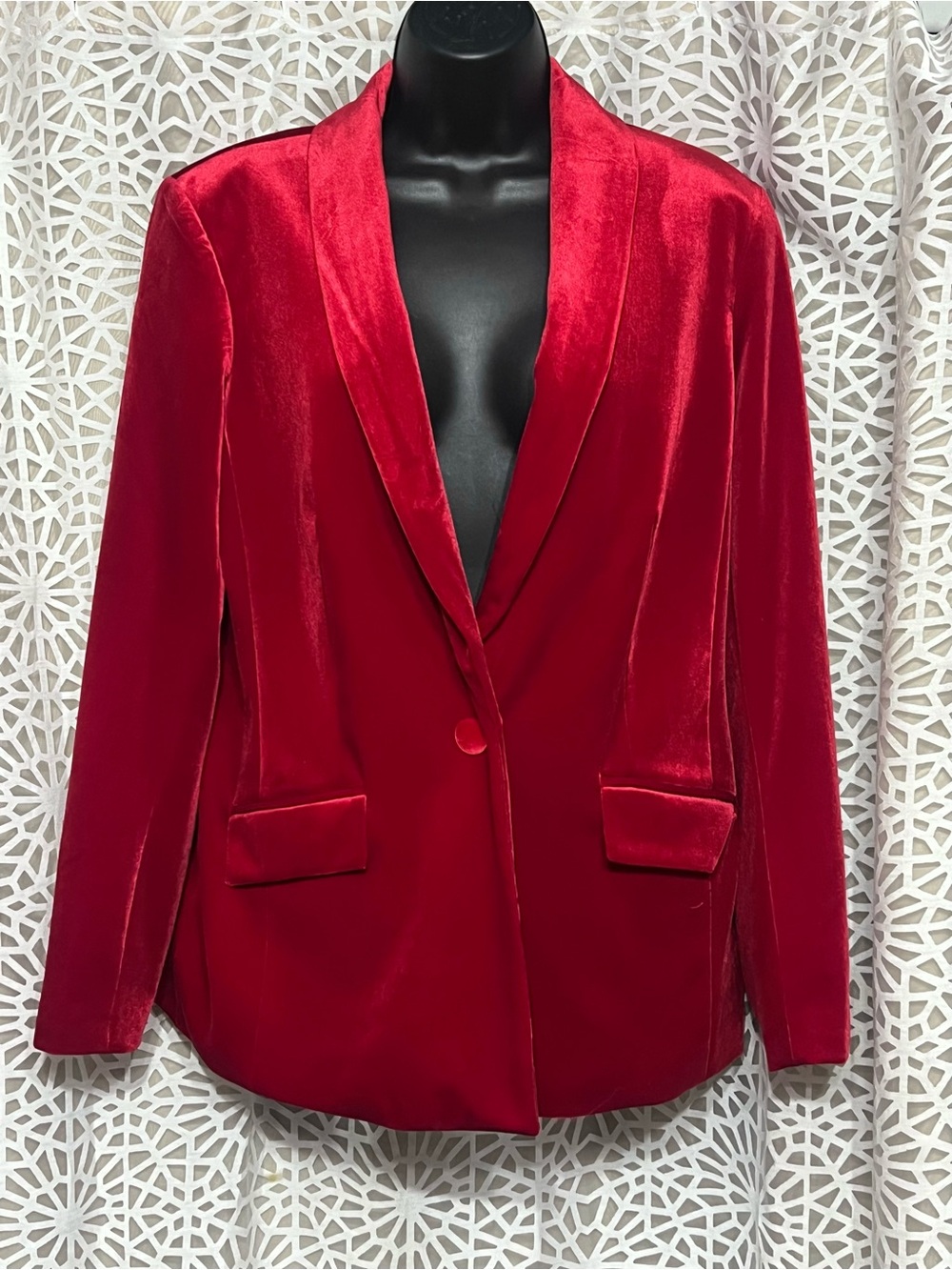 INC International Concepts Red Velvet Shawl Collar Blazer